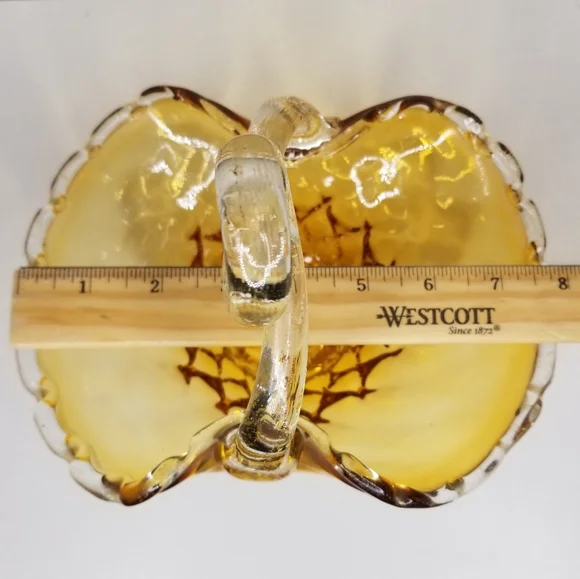 Murano Style Hand Blown Amber Glass Infused Gold Flake Loop Handle Basket - Picture 8 of 11